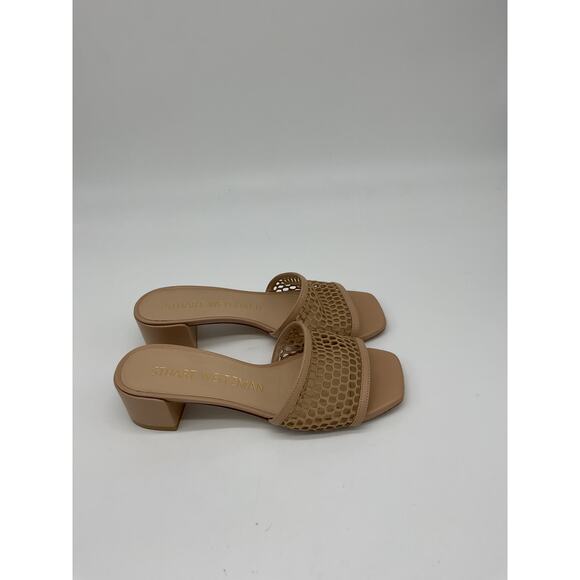 Stuart Weitzman Cayman 35 Tan Leather Block Slide Sandal Size 7 - Picture 2 of 6
